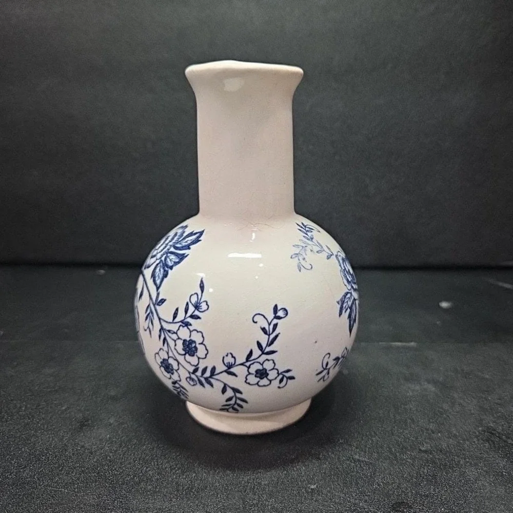 Blue‎ Peony Oil Cruet, Handpainted Floral Oil Bottle, Vintage Floral Home Decor